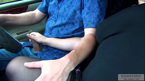⓵ Risky Public Handjob in Car and Cumshot at high Speed! - XSanyAny