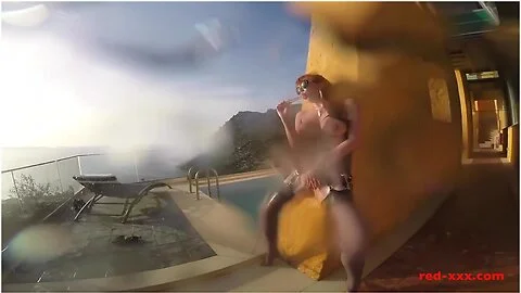 Sexy Mature Red Xxx Masturbates Outside By The Pool