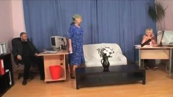 Boss Fucks Young Blonde Secretary While Old Cleaning Lady Helps