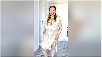 Oriental Splendor: Busty Granny Mariaold Golden Dress Dance Extravaganza