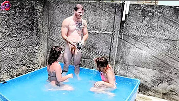 Hot Threesome Fuck with Candy Kush and Carmonaoficial in Pool - Blowjob, Latina, Big Ass, Homemade