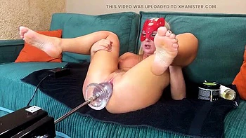 Crazy Wife Slut Extreme Pussy Fucking with Clear Buttplug Machine