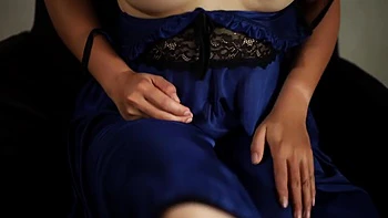 Beautiful Girl In Blue Satin Dress Masturbating