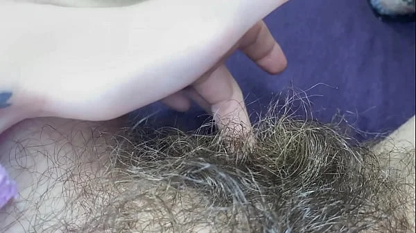 Testing Pussy licking clit licker toy big clitoris hairy pussy in extreme closeup masturbation