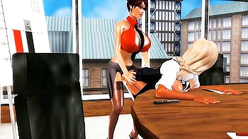 Horny Office Nymphos With Futanari Dicks Have Threesome After Work