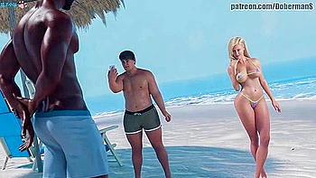 Sexy Blonde In Bikini Mia Cheats Her Fat Boyfriend With Big Strong Black Guy