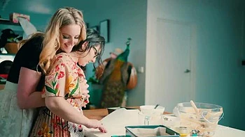 Blonde Charlie Forde and Brunette Chasey Devil Lesbian Cake Baking Sex with Big Natural Tits and Glasses