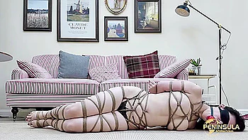 Sadi tied, gagged & blindfolded topless