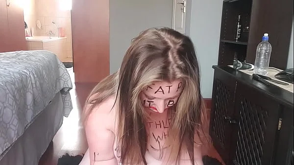 Big fat worthless pig degrading herself | body writing |hair pulling | self slapping