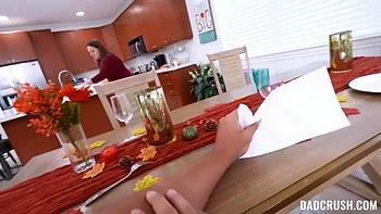 Stepdaughter Is Under The Table Sucking Cock While He Talks With Wife - Khloe Kapri