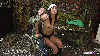Old Disabled Ugly Guy In Wheelchair With Amputee Legs Have Sex With Brown Skin Latina Bitch Nurse