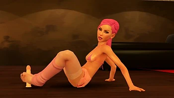 Pink Is Using Her Dildo with Her Feet