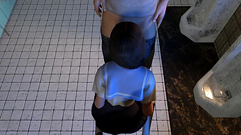 Two Girls Stalk a Guy in the Bathroom for a Threesome