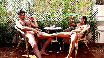 Magia Rosa Gets Wet On Terrace Outdoor Blowjob Cum In Mouth