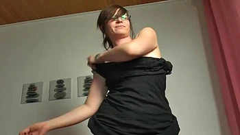 German Brunette Solo Fingering Action - Hot Amateur Bitch with Glasses