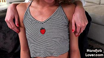 Two petite sluts tease big dick lover