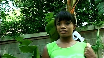 Sweet busty ebony teen tries a huge cock