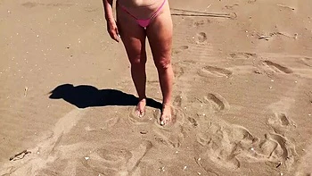 Mature MILF Dominatrix Humiliates Cuckold Husband on Nude Beach - Belgian Kmarcouple HD