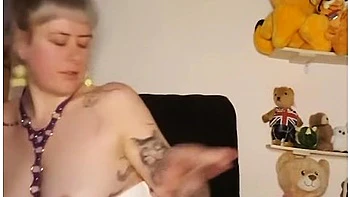 Cute Tattooed Babygirl Strips And Teases Her Creamy Pussy With Baby Doll