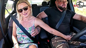 German blonde Tourist Milf picked up for Car Sex