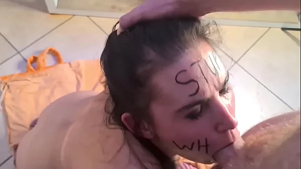 Watch how I FACE FUCK this stupid whore's mouth, SPIT in her face, SLAP her and surprise piss in her mouth | humiliation