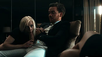 Four cute babes share a big dick in a hot foursome