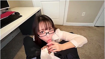 Hot Asian Office Secretary Teases A Boss With Her Foot And Gives Blowjob With Facial