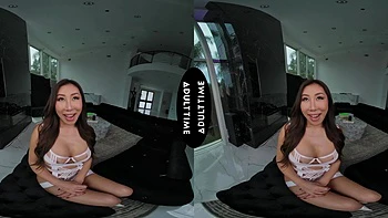 Nicole Doshi rides the big cock of Oliver Davis in a hot lingerie scene