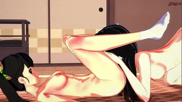 Nezuko and Kanao lick pussy and trib until they orgasm together - Demon Slayer Hentai.