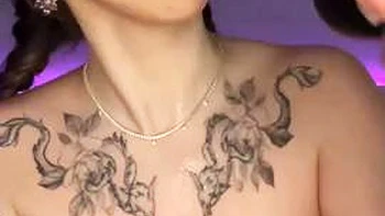 The long-haired nymph in a cat costume provides a deep throat with a yam-sized