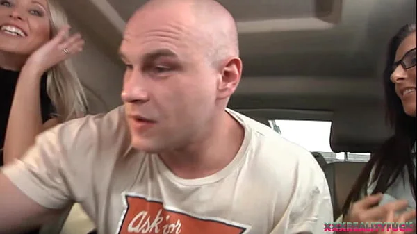 Uma and Lara took stranger on the streets for horny fuck in the car