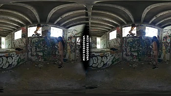 Risky Public Nudity — Hot Girls on Vacation Spray Painting Graffiti