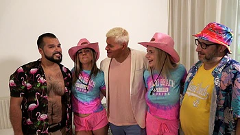 Two cute blondes with big boobs in a hot threesome