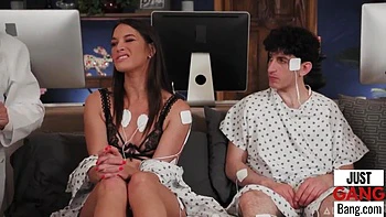 Bigass babe enjoys being in gangbang