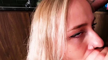 Cute German blonde amateur teen fucks in the kitchen