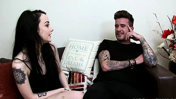 Beautiful brunette babe taking a long dick