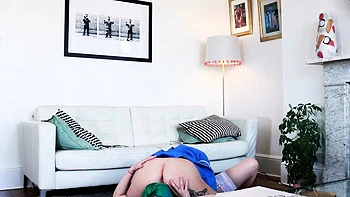 StrapOn Lesbian with big boobs fucks her blonde sexy GF