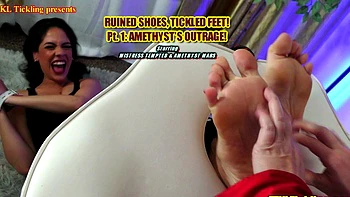 Light femdom and foot fetish play with brunette