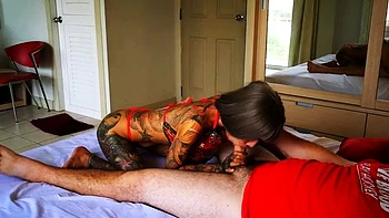 InkedMonster - Asian Babe Riding A Big White Cock