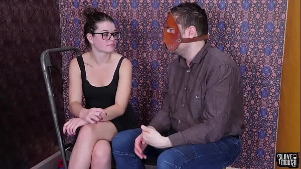 Submissive teen gets face splattered with cum by her master