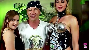 A Bdsm Blonde Bitch In Chains, Latex Outfit, And High Heels Gets Double Penetrated