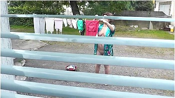 Neighbor In Bathrobe Without Panties And Bra Dries Washing Courtyard, Neighbour Watching Out Window