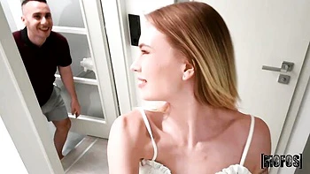 An innocent blonde Mimi Cica penetrated in the doggy style pose