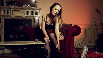 Soloing brown-haired babe Blue Angel shows off her wide bottom