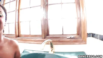 Busty ebony Maserati is jumping on a pretty huge white penis