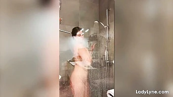 Beautiful solo play in the bathroom with a busty girlfriend Lady Lyne