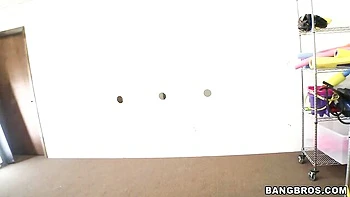 Gloryhole dick-sucking session with a hot brunette Jennifer Dark