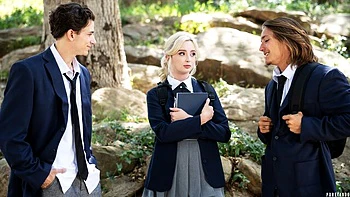 Two lucky guys fucked a godlike blonde Lexi Lore in the bed