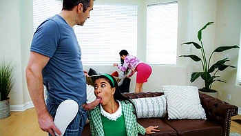 Gorgeous brunette Ameena Green is enjoying interracial dick-riding