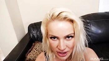 Beautiful blonde in stockings Cherry Kiss rides a nice penis